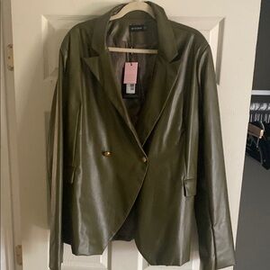 PrettyLittleThing Green Leather Blazer